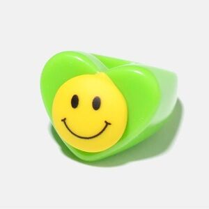 SMILEY FACE Heart Shaped Chunky Oversized Neon Green Ring